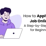 Illustration of an online job application process for beginners using a laptop