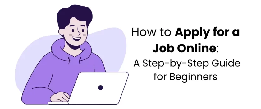 Illustration of an online job application process for beginners using a laptop