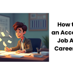 Illustration of a professional returning to an accounting job after a career break, working at a desk with financial documents and a computer.